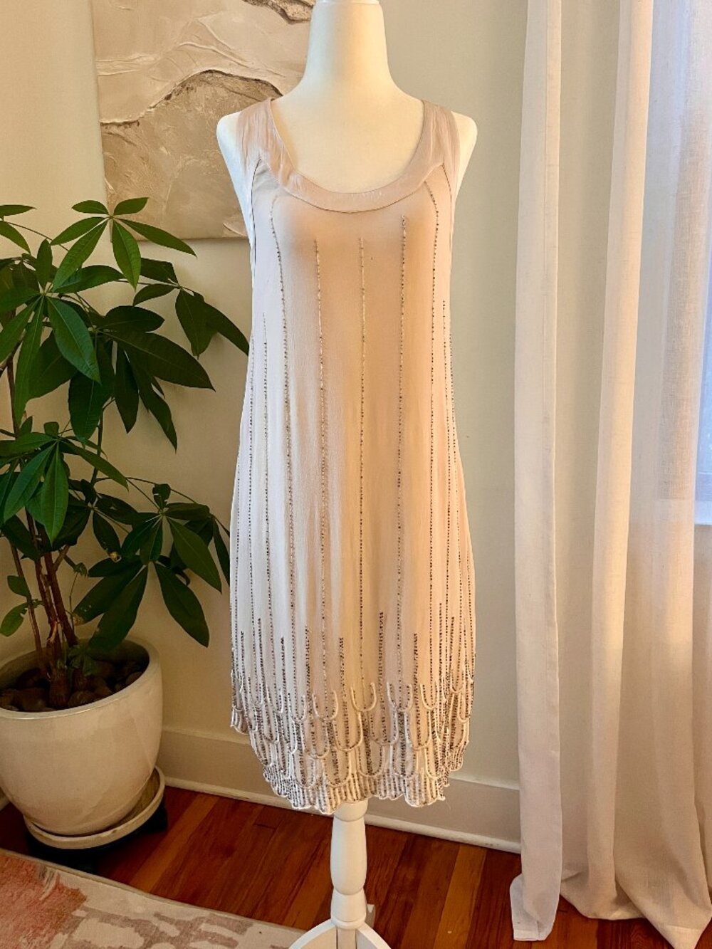 Topshop 100% Silk Beaded Flapper Dress Blush Pink Racerback | Size 6